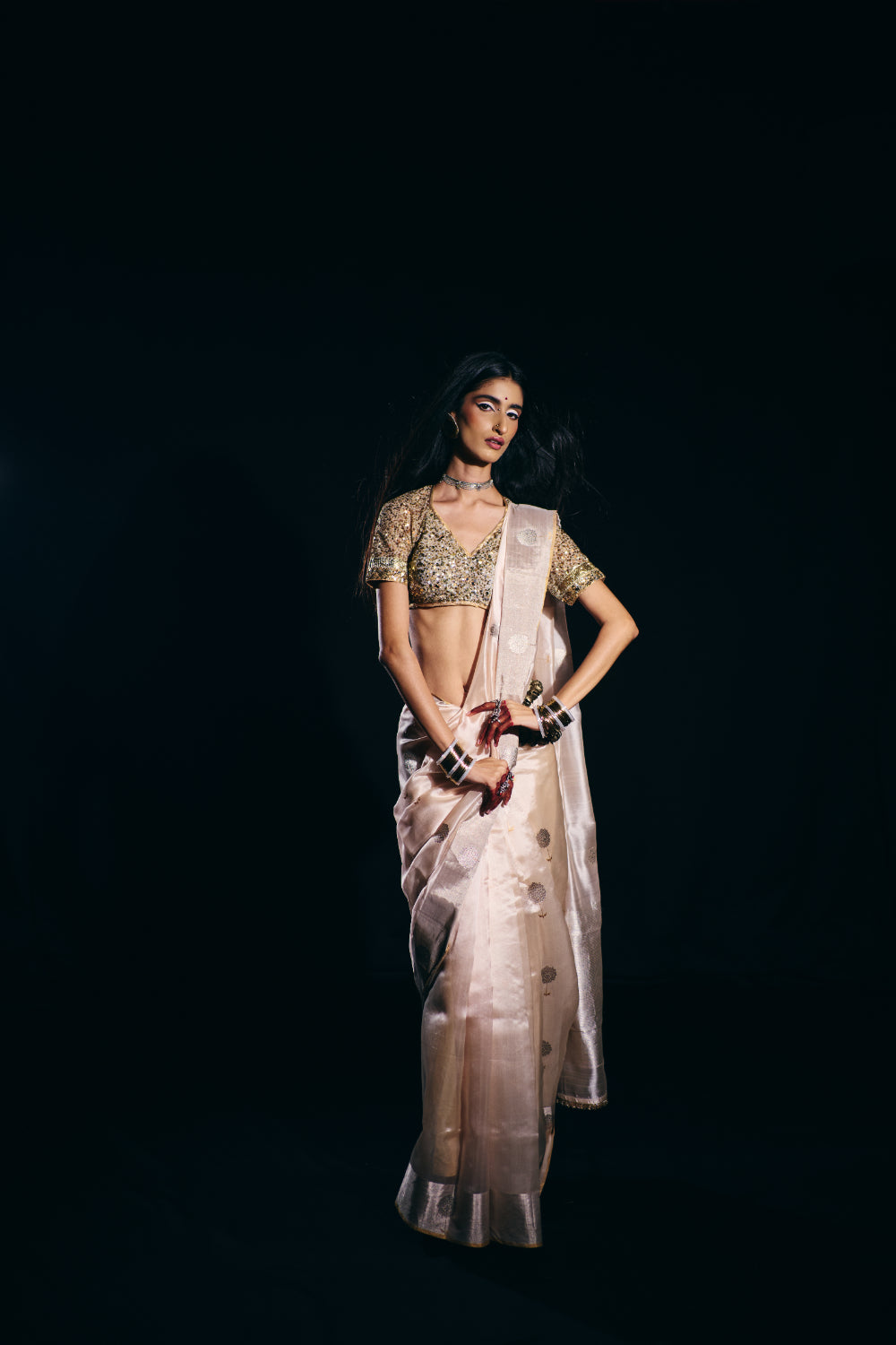 Aanika - Blush Pink Silk Chanderi Saree