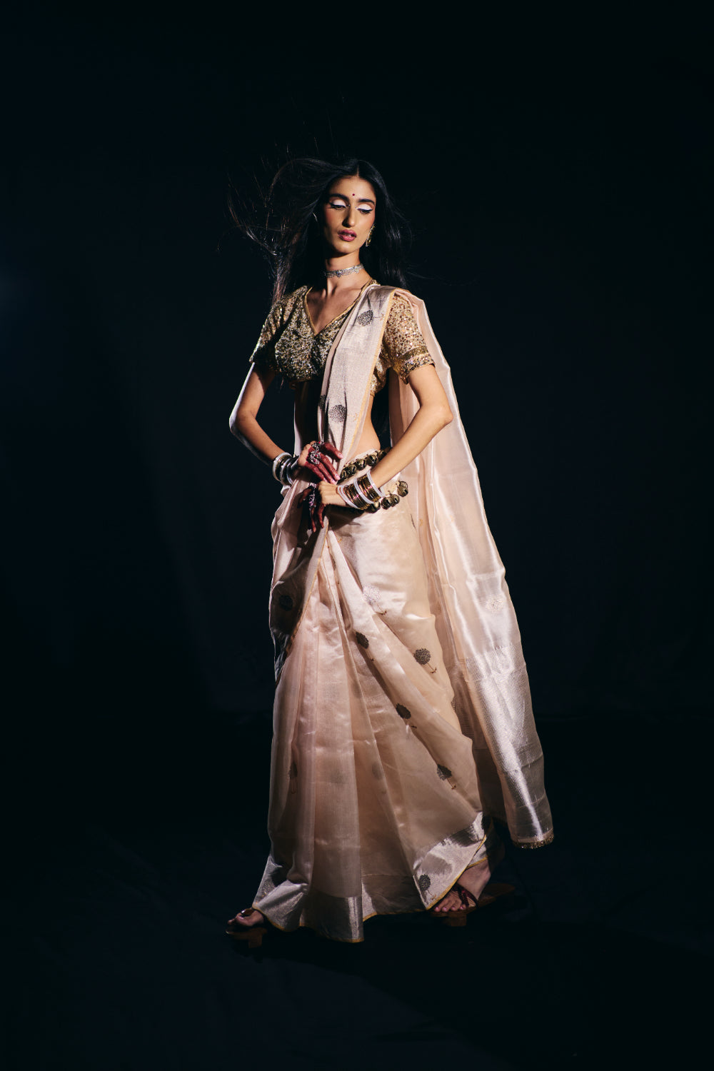 Aanika - Blush Pink Silk Chanderi Saree