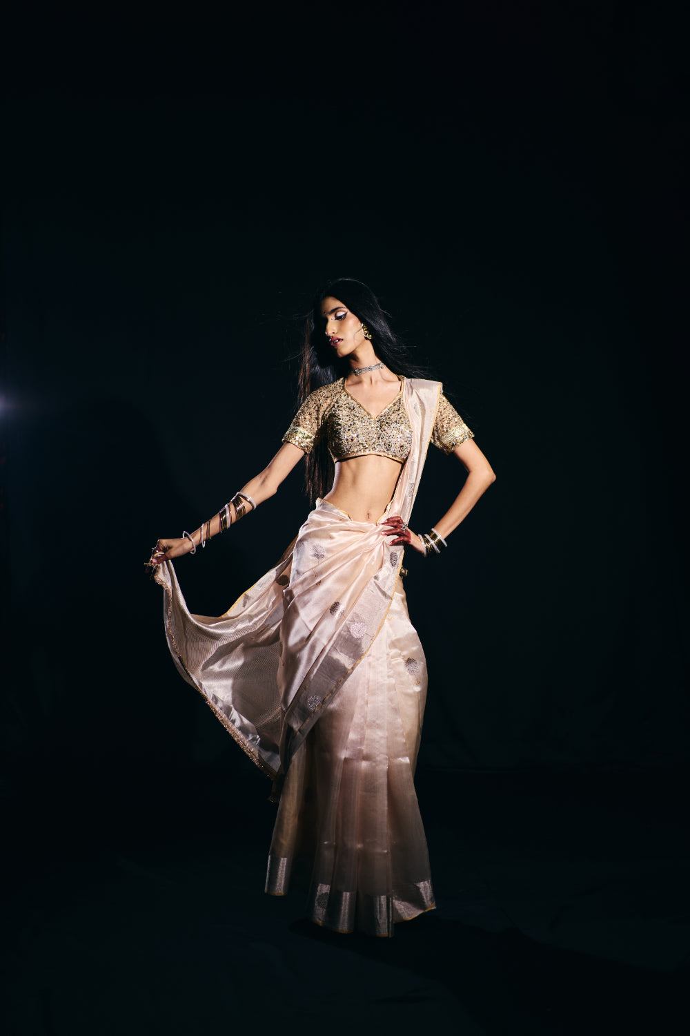 Aanika - Blush Pink Silk Chanderi Saree