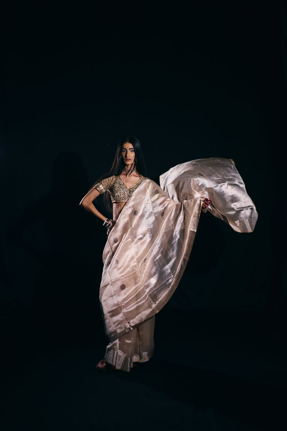 Aanika - Blush Pink Silk Chanderi Saree