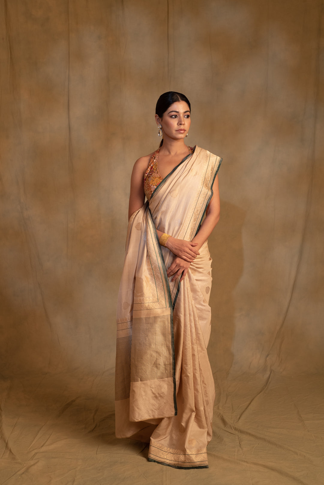 Arshiya- Beige Silk Brocade Saree