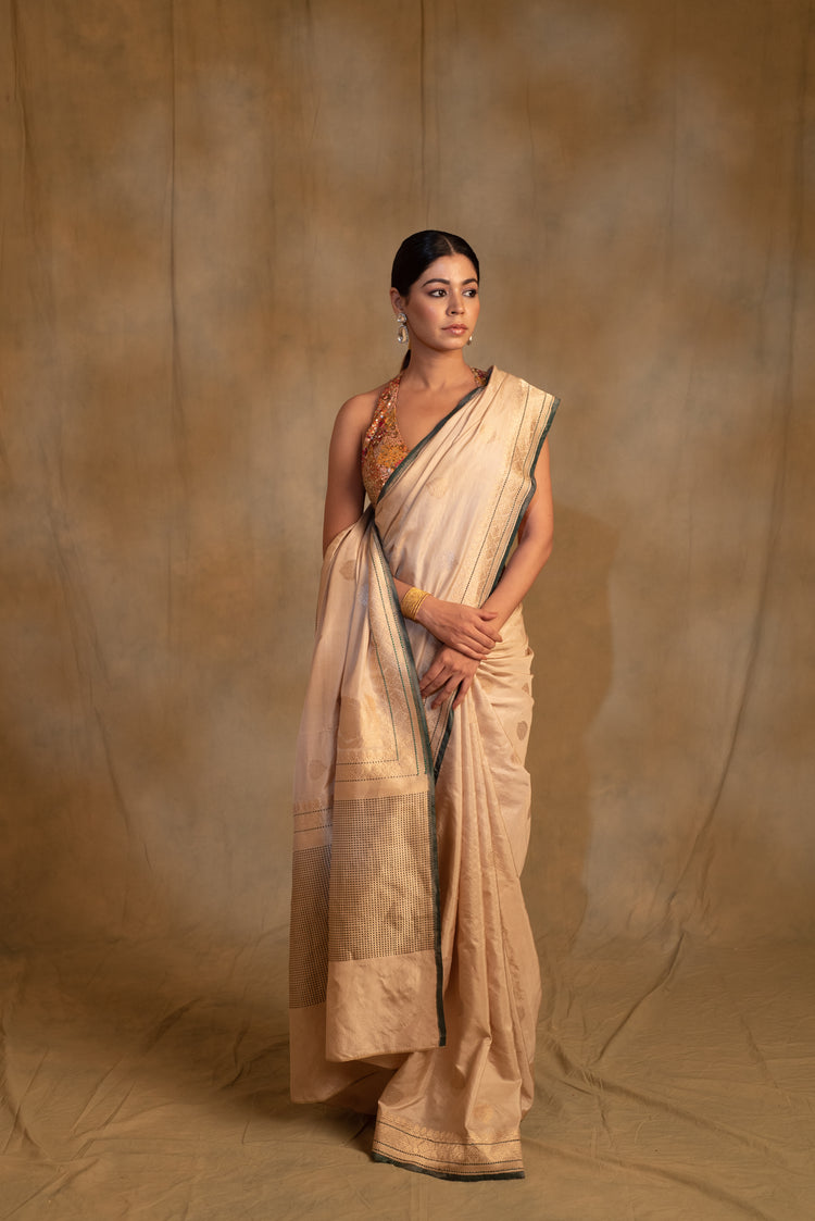 Arshiya- Beige Silk Brocade Saree