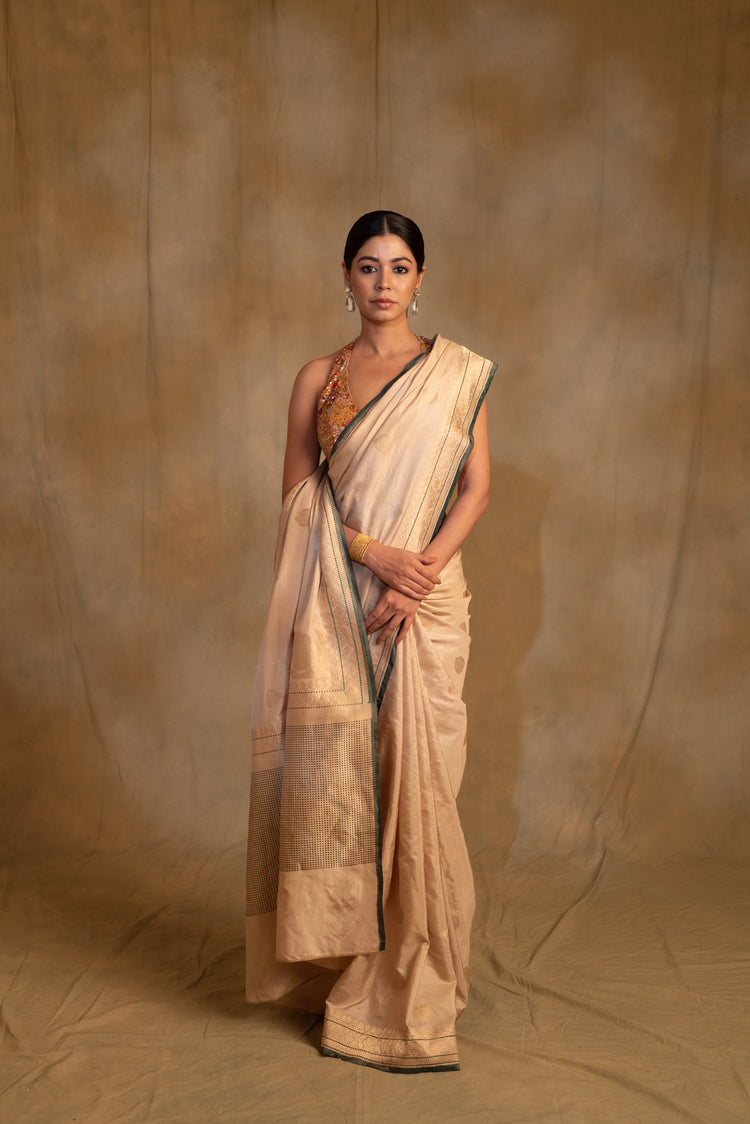 Arshiya- Beige Silk Brocade Saree