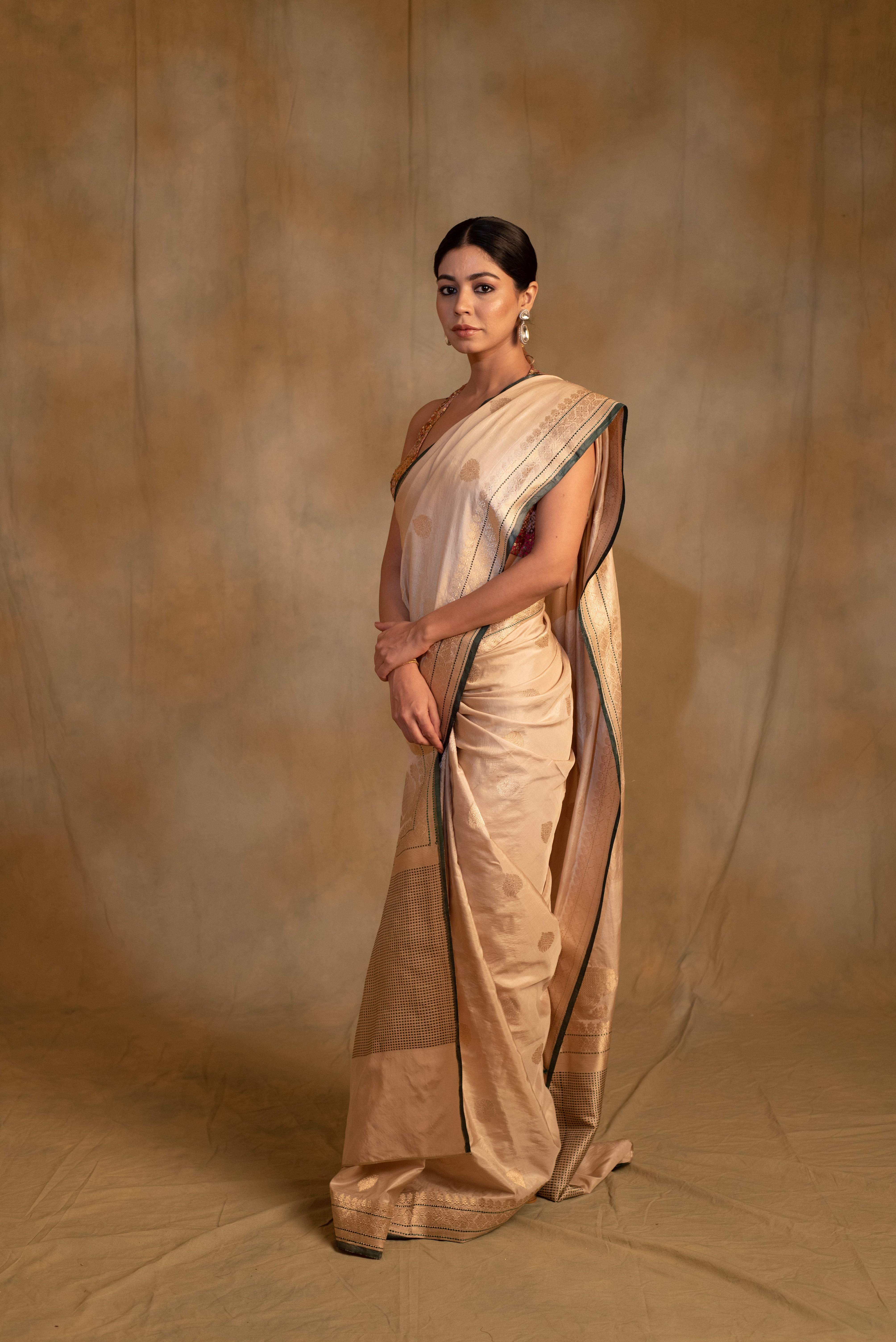 Arshiya- Beige Silk Brocade Saree