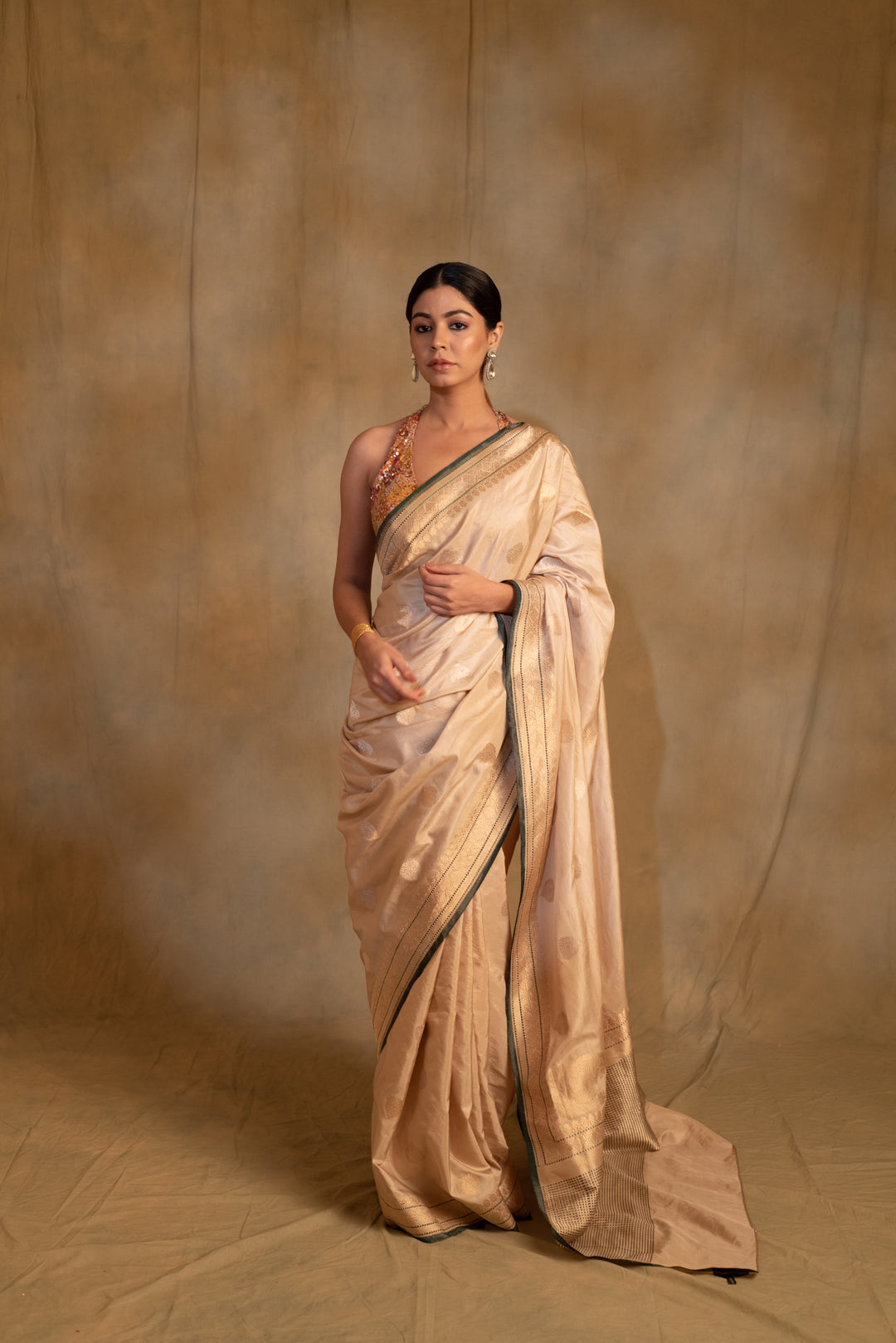 Arshiya- Beige Silk Brocade Saree