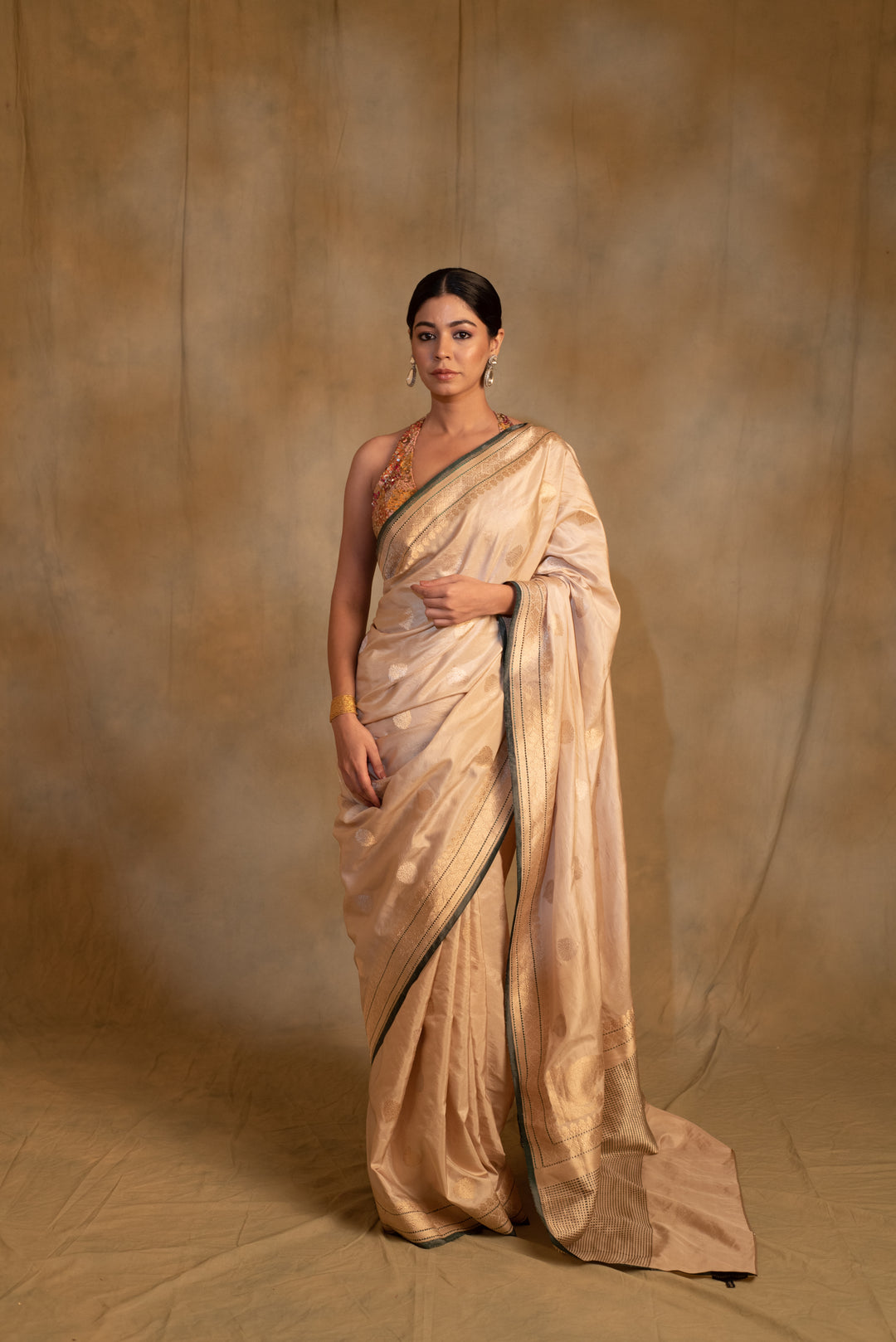 Arshiya- Beige Silk Brocade Saree