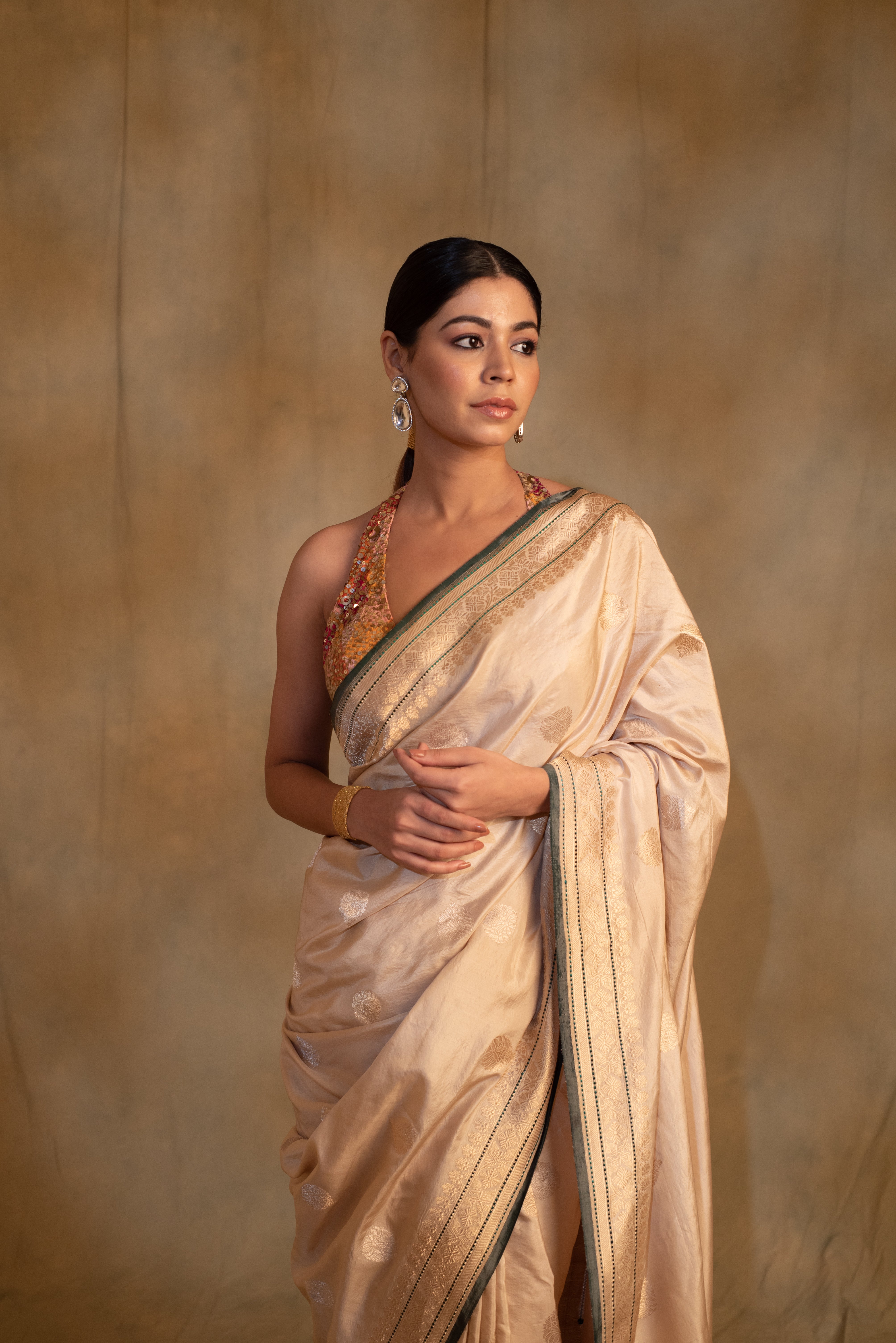 Arshiya- Beige Silk Brocade Saree