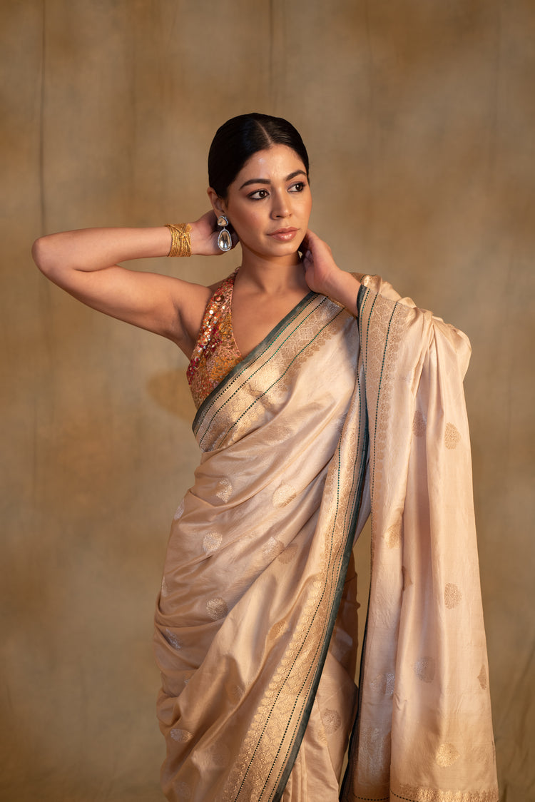 Arshiya- Beige Silk Brocade Saree