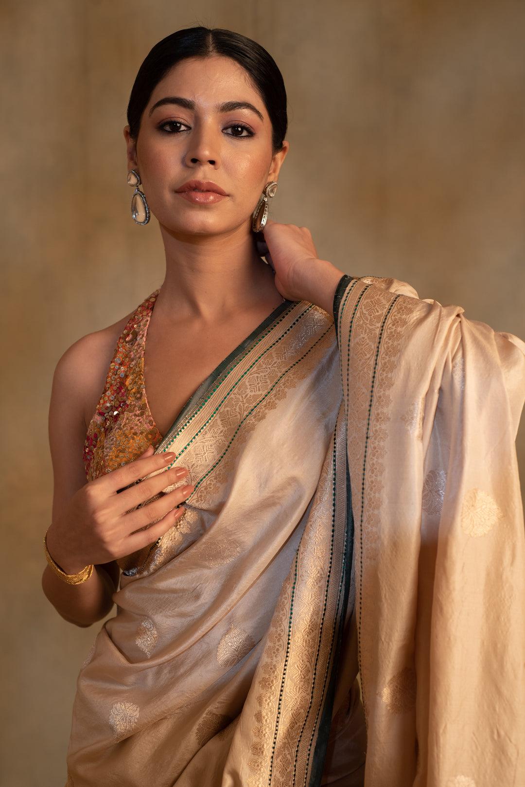 Arshiya- Beige Silk Brocade Saree