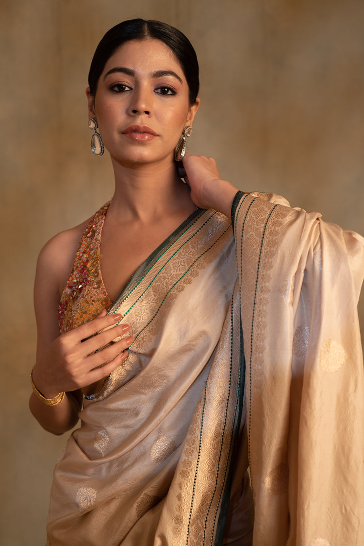 Arshiya- Beige Silk Brocade Saree