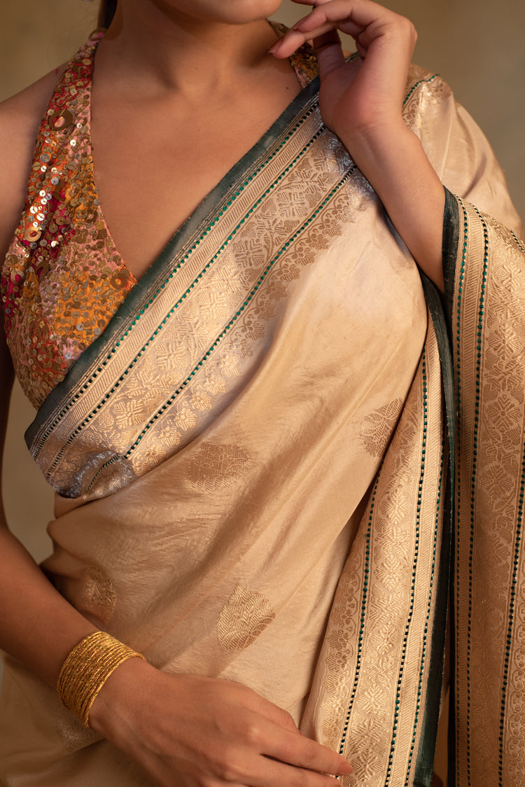 Arshiya- Beige Silk Brocade Saree