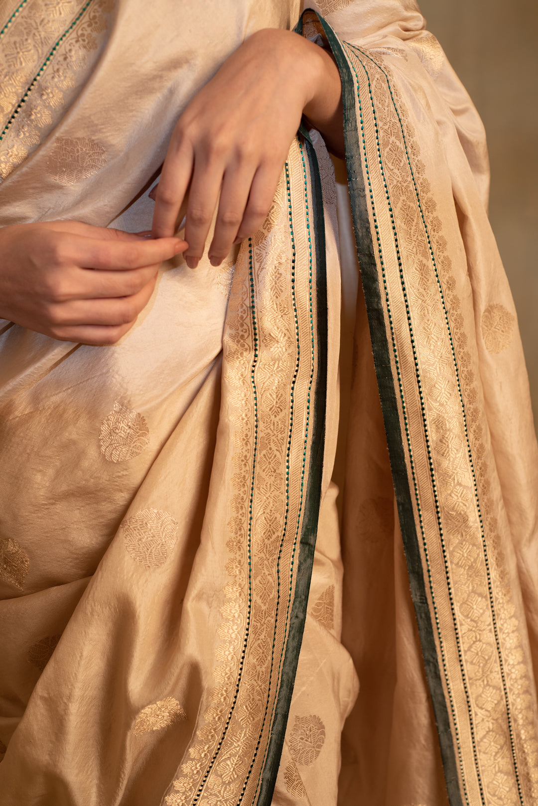 Arshiya- Beige Silk Brocade Saree