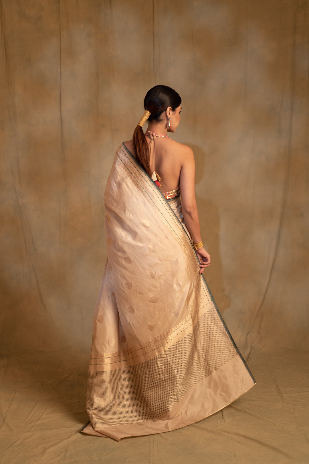 Arshiya- Beige Silk Brocade Saree