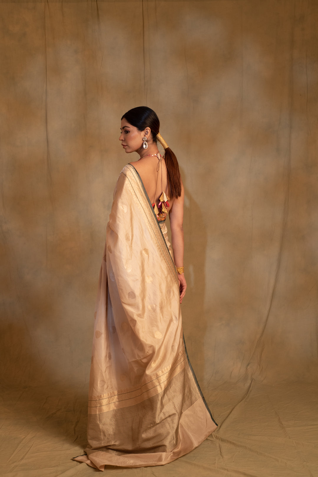 Arshiya- Beige Silk Brocade Saree