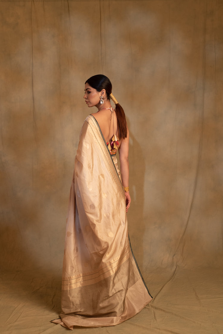 Arshiya- Beige Silk Brocade Saree