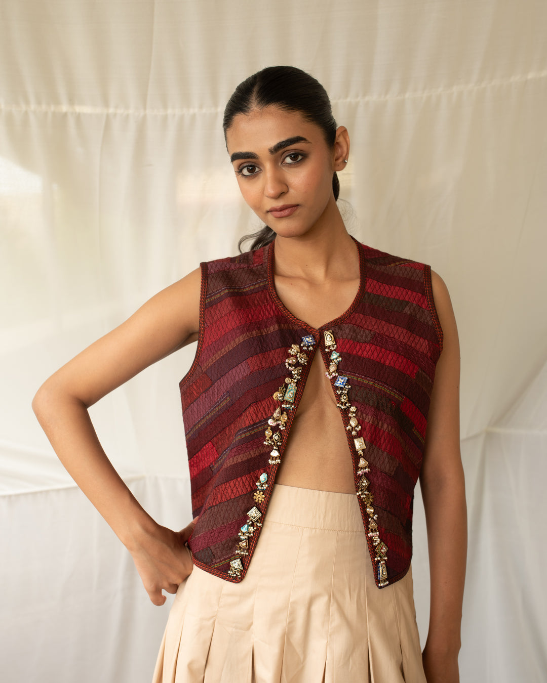 Sarva -  Maroon Upcycled Patchwork Jacket