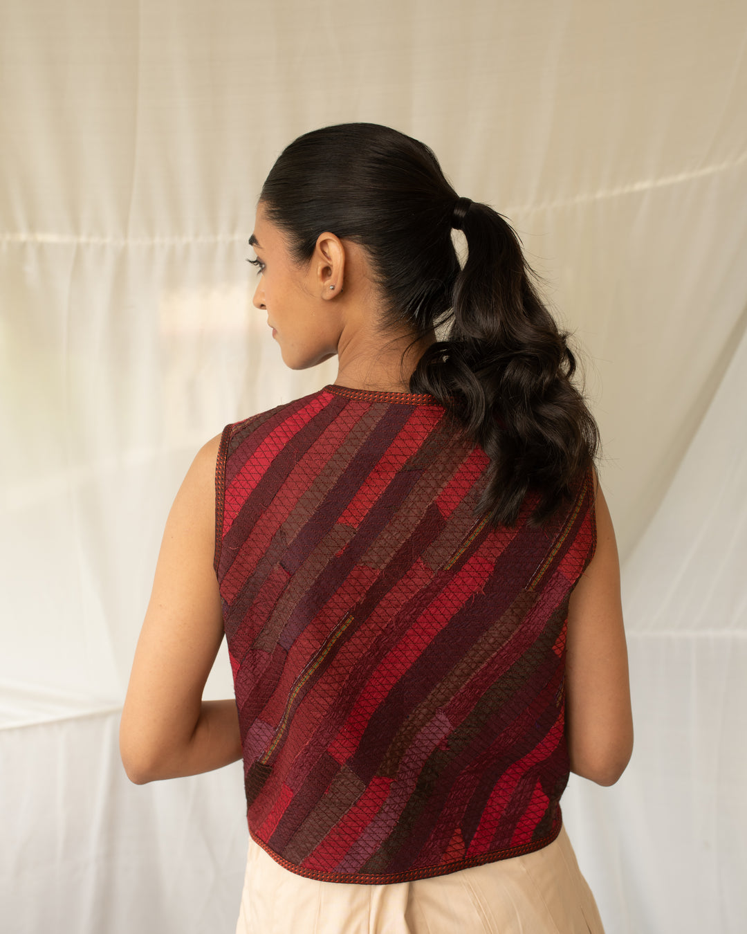 Sarva -  Maroon Upcycled Patchwork Jacket