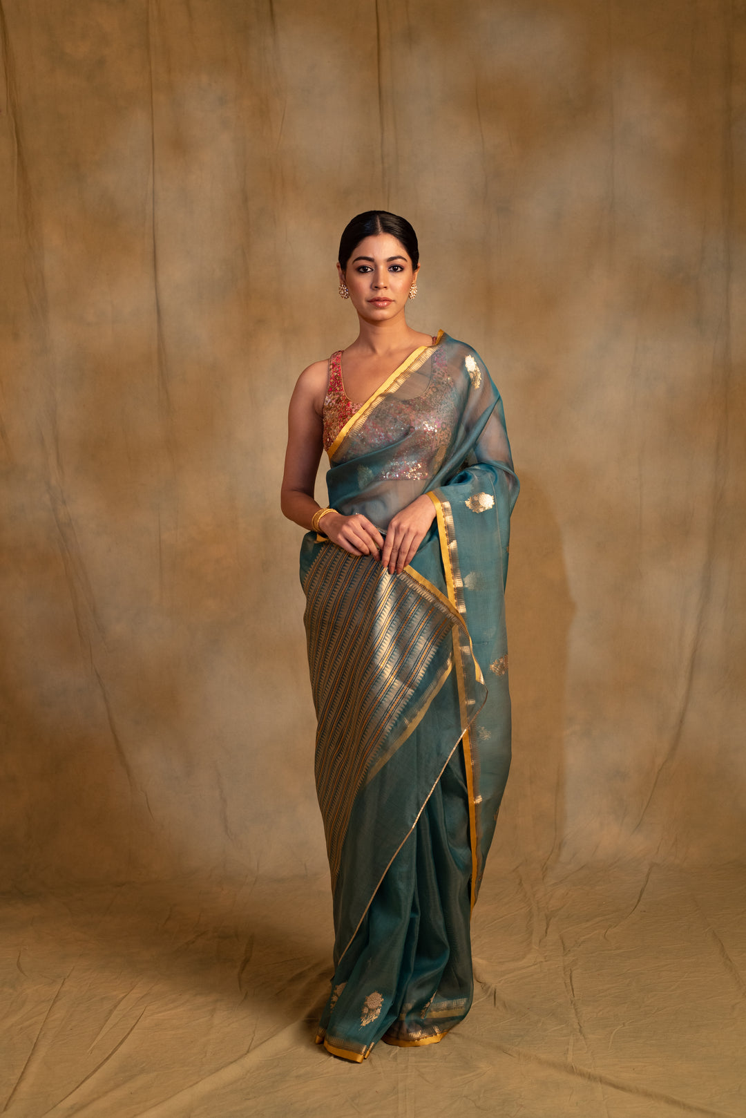 Ugadi- Teal Silk Banarasi Saree