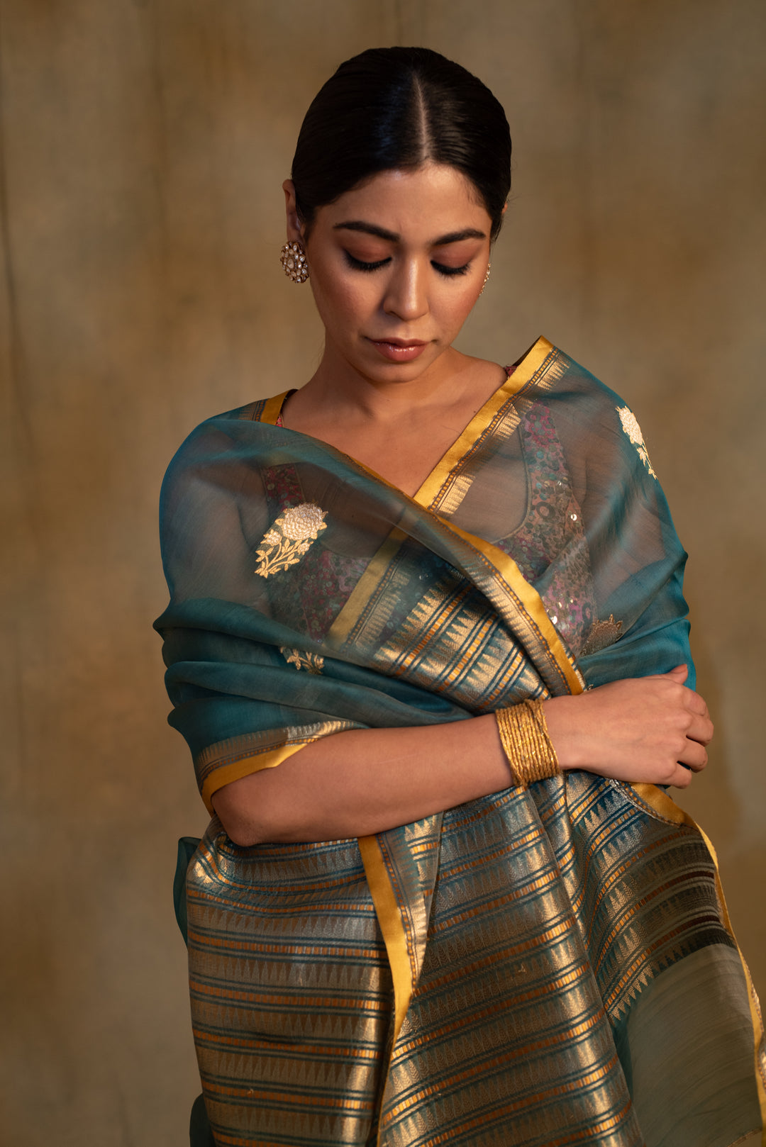 Ugadi- Teal Silk Banarasi Saree