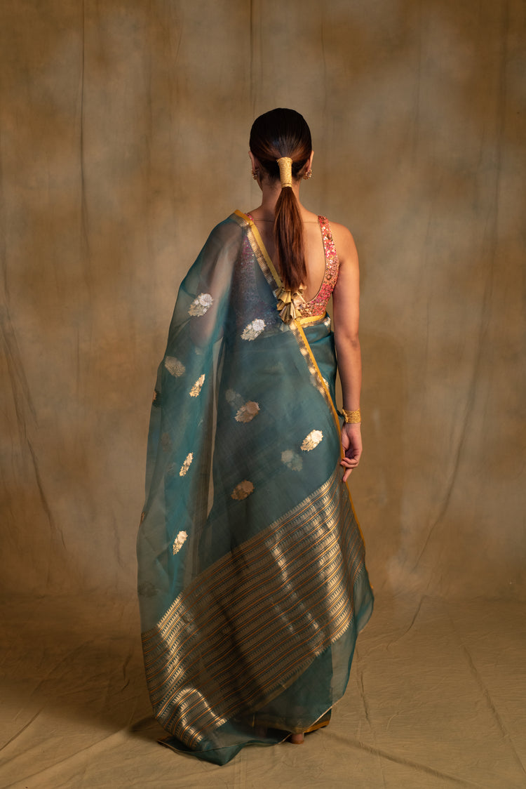 Ugadi- Teal Silk Banarasi Saree