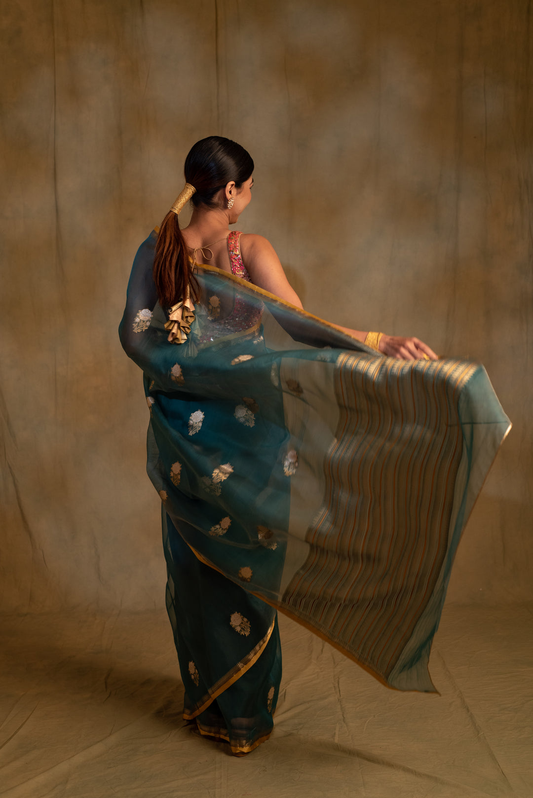 Ugadi- Teal Silk Banarasi Saree