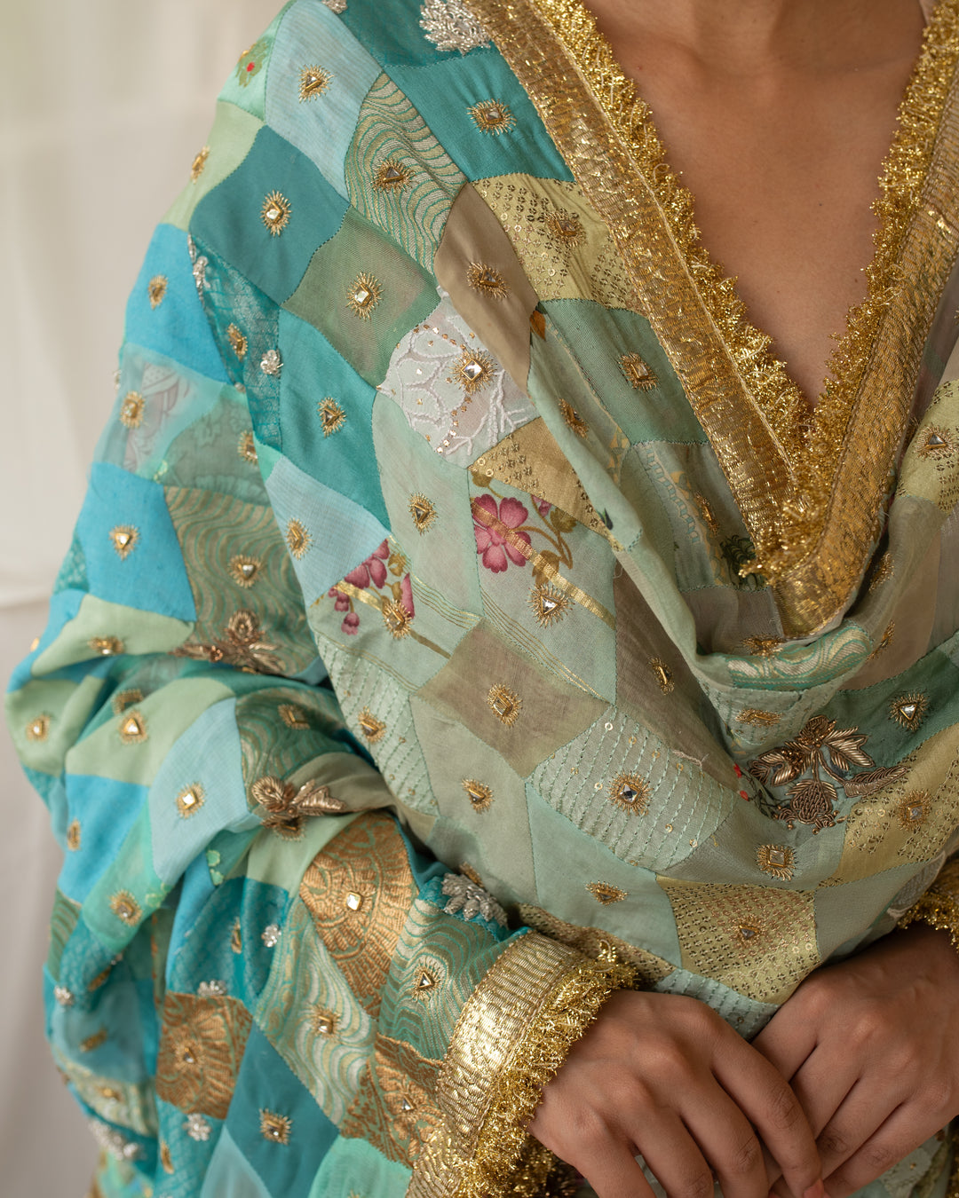 Leelaa - Aqua Upcycled Patchwork Dupatta