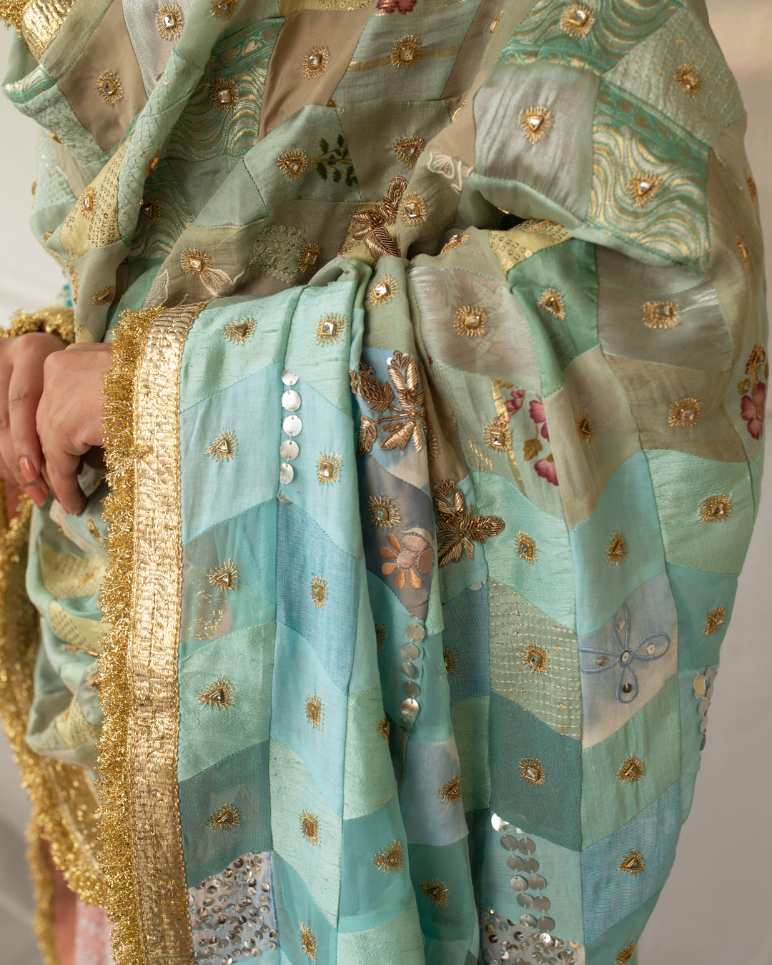 Leelaa - Aqua Upcycled Patchwork Dupatta