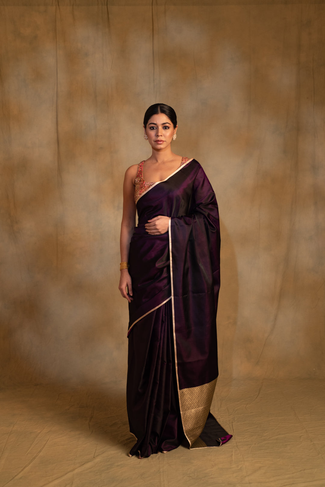 Shashthi- Deep Purple Silk Mashru Saree