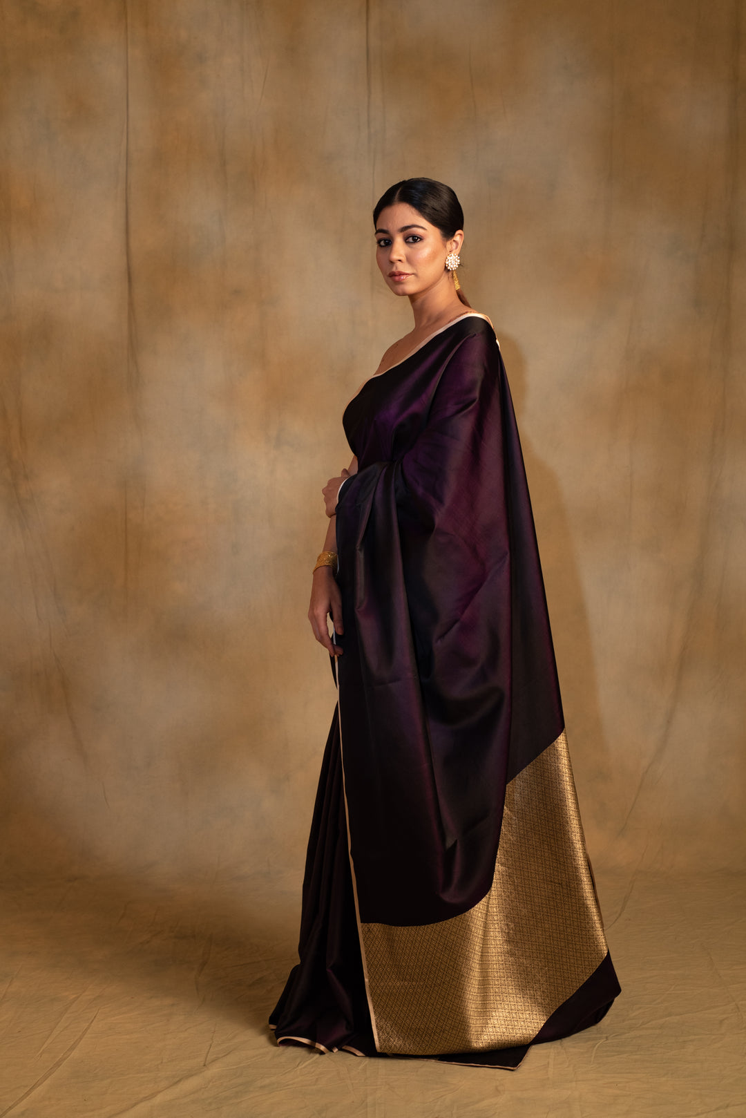 Shashthi- Deep Purple Silk Mashru Saree