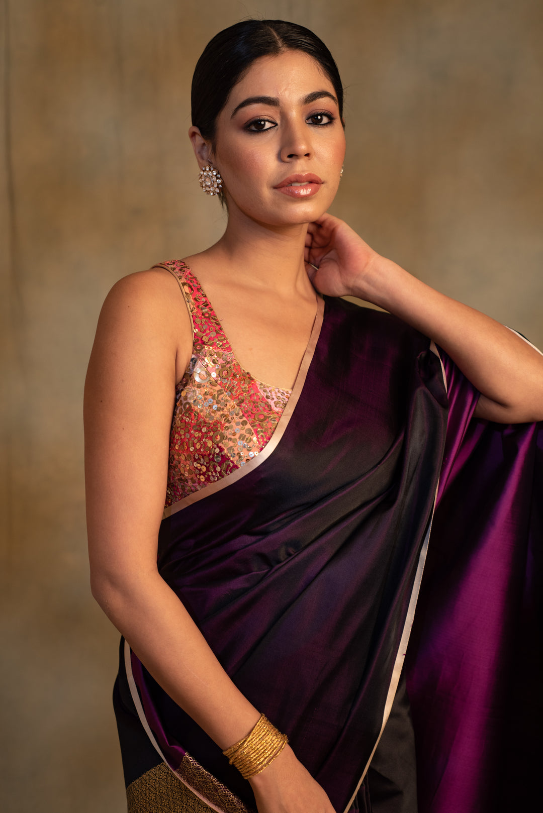 Shashthi- Deep Purple Silk Mashru Saree