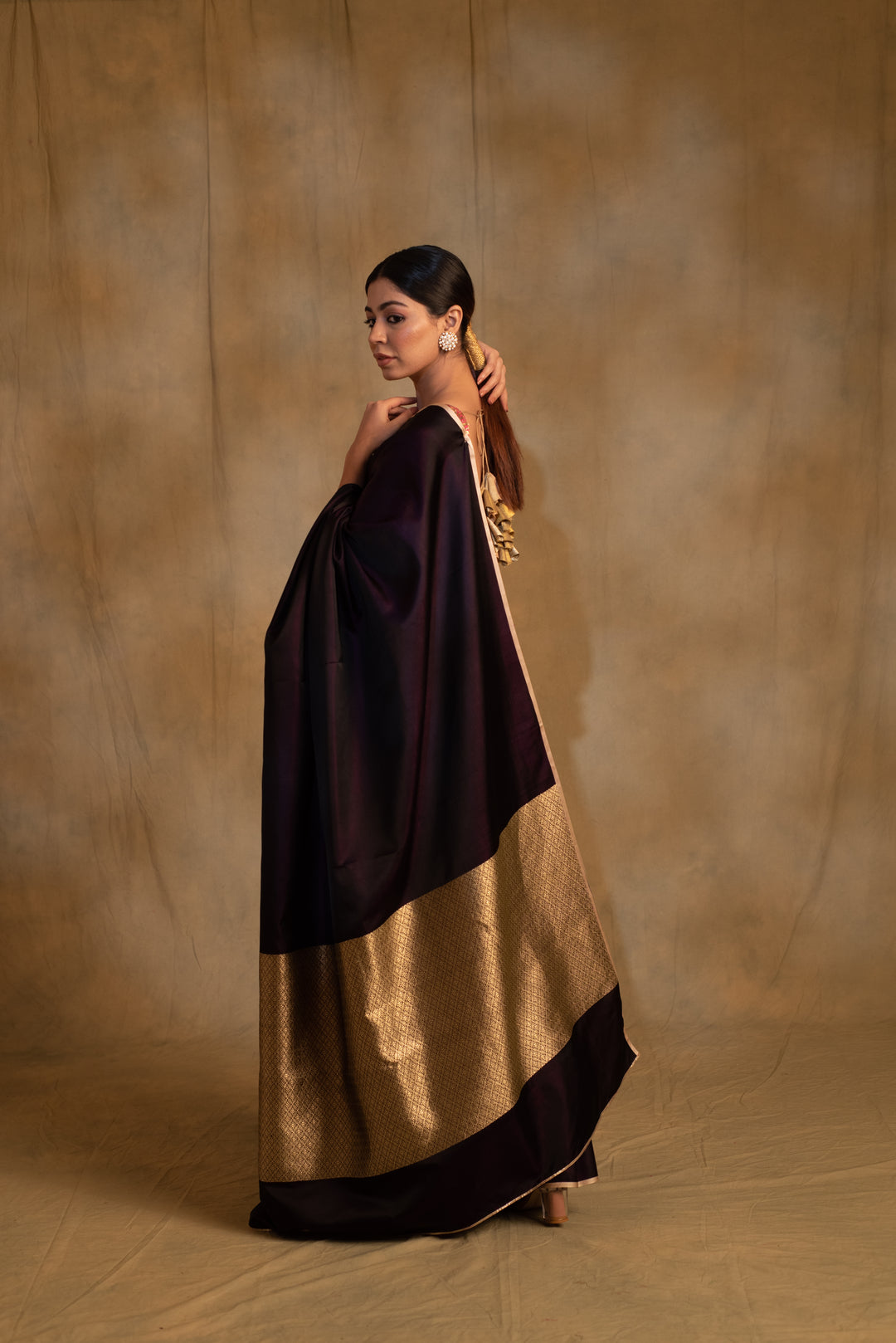 Shashthi- Deep Purple Silk Mashru Saree