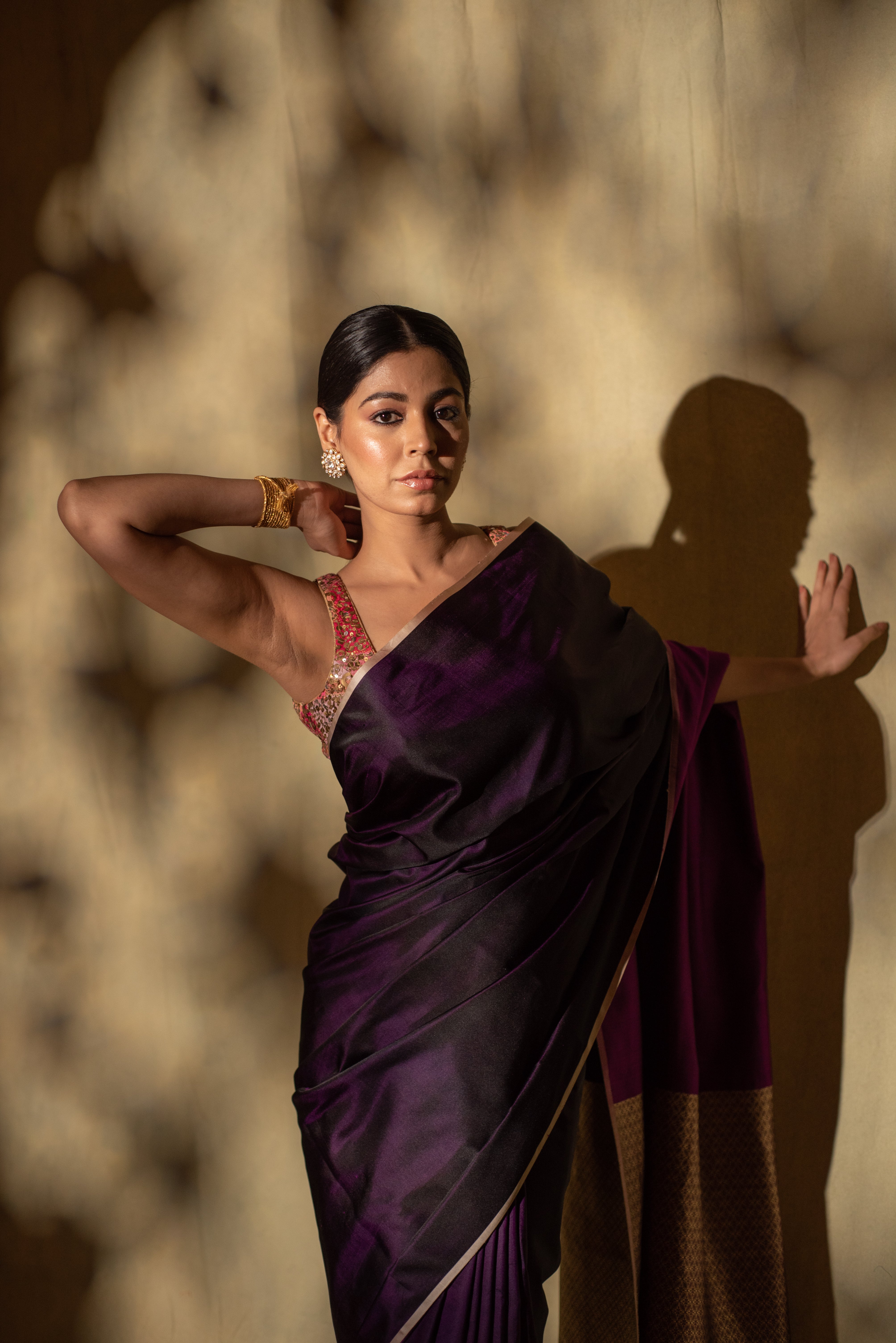 Shashthi- Deep Purple Silk Mashru Saree