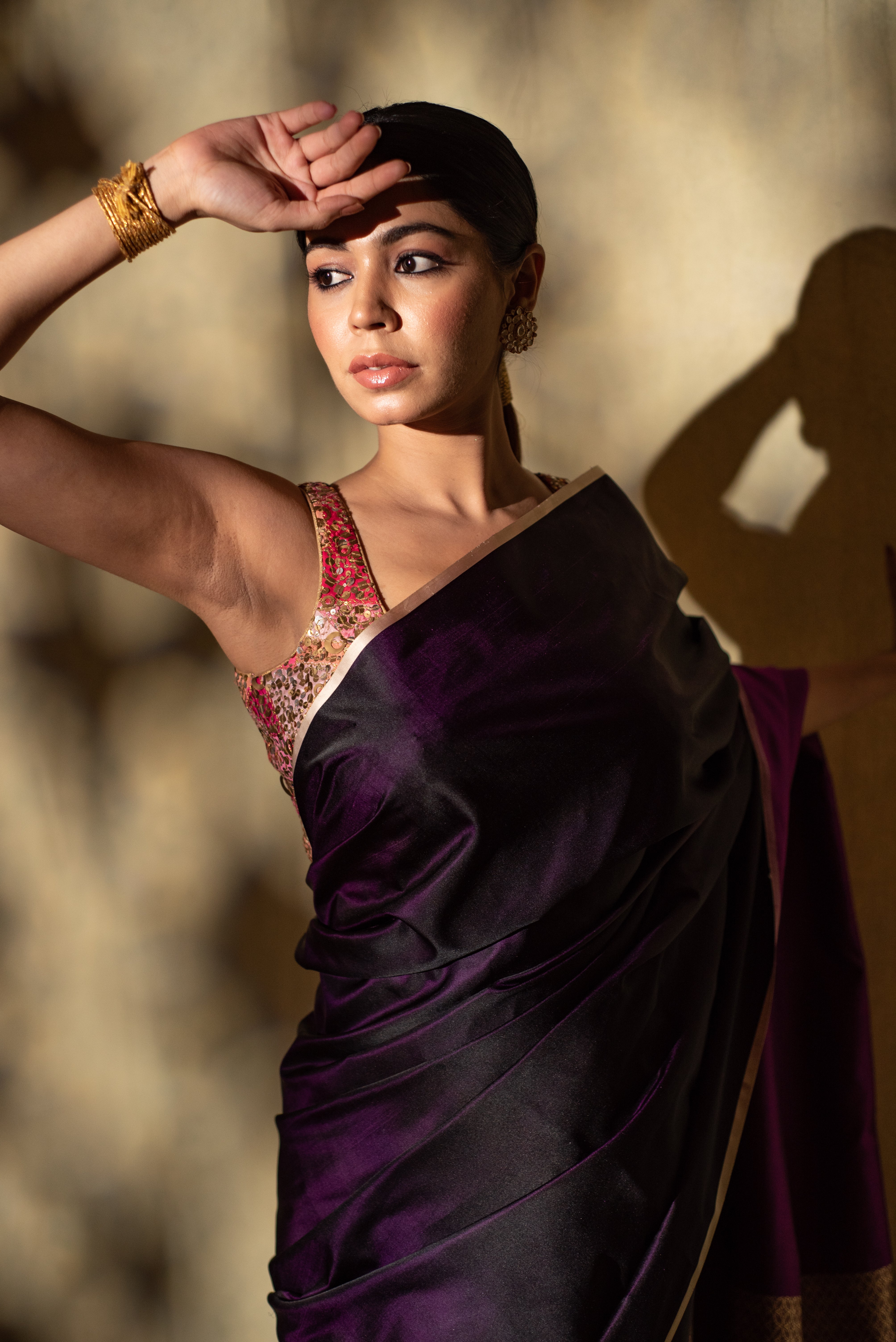 Shashthi- Deep Purple Silk Mashru Saree