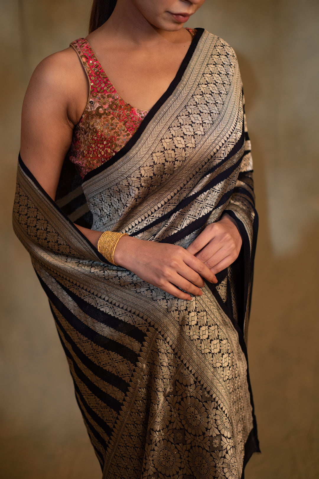 Chaitra- Navy Blue Silk Georgette Banarasi Saree