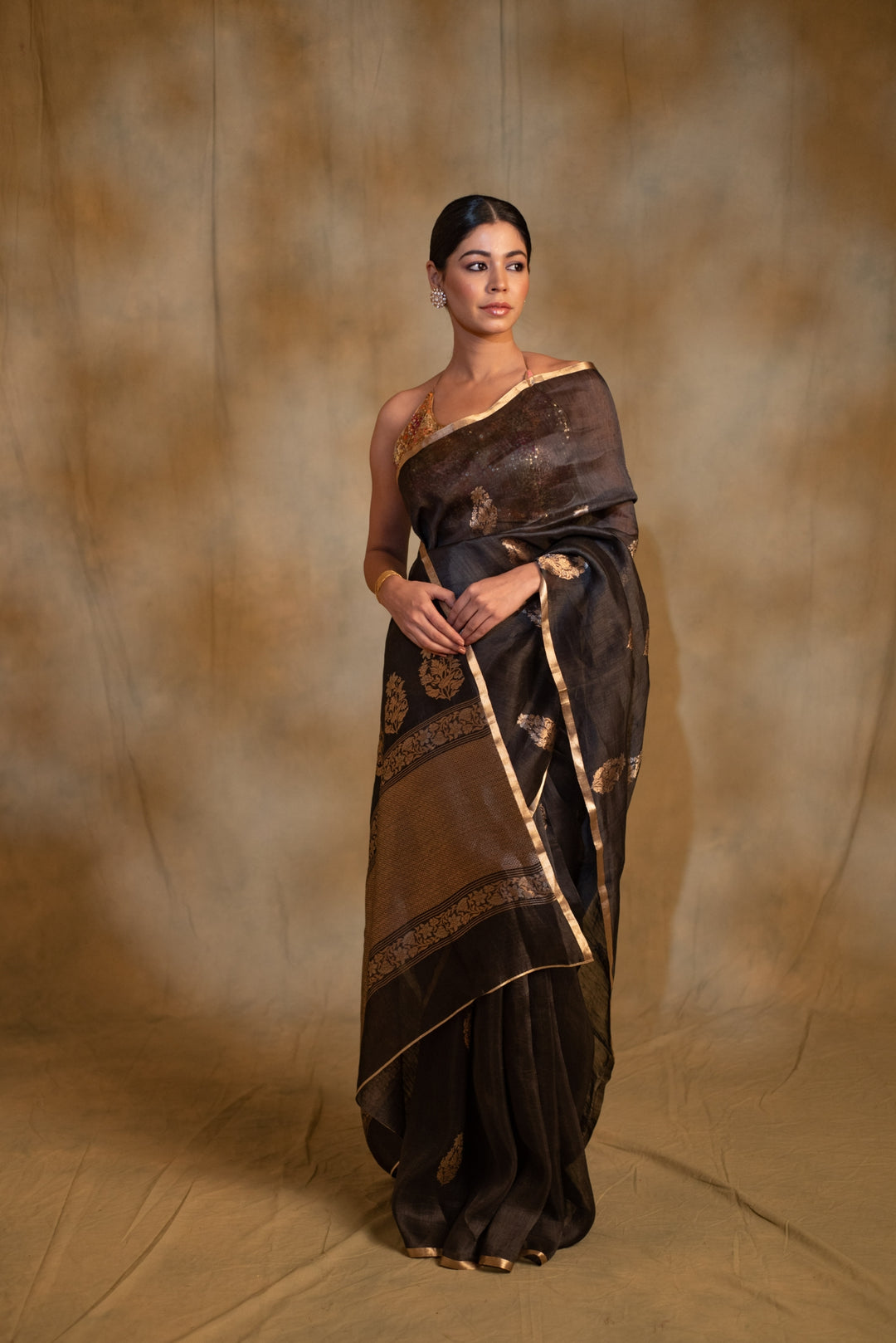 Tritiya- Black Linen -Silk Organza Banarasi Saree