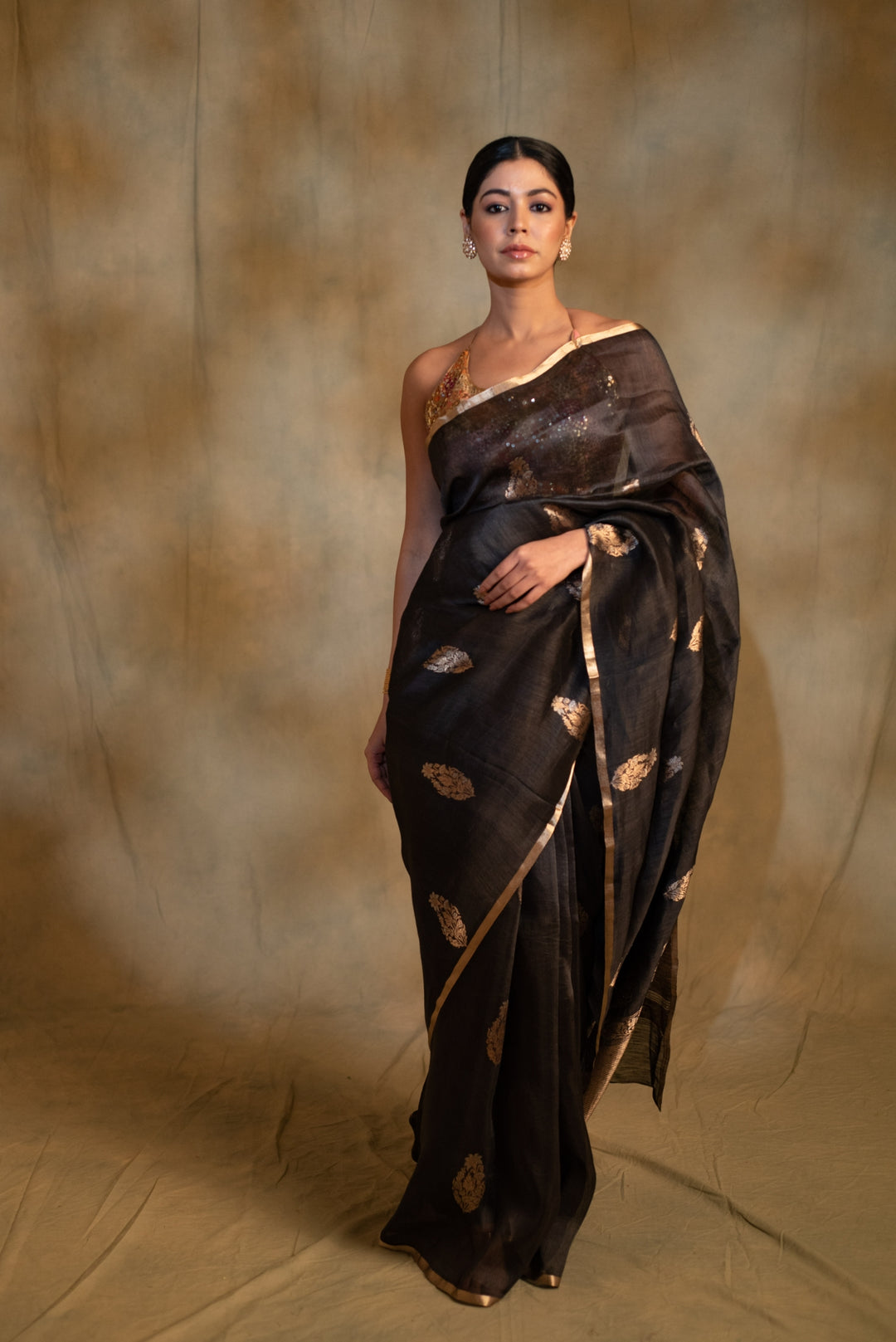 Tritiya- Black Linen - Silk Organza Banarasi Saree