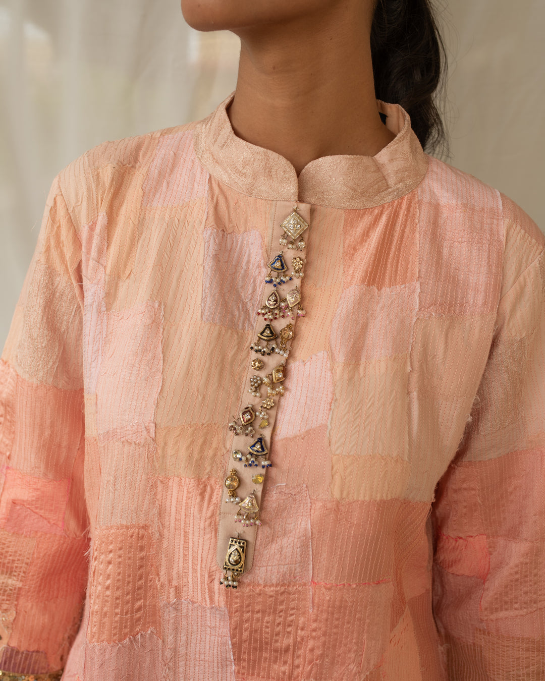 Chayana - Peach Upcycled Patchwork Kurta and Pant Set