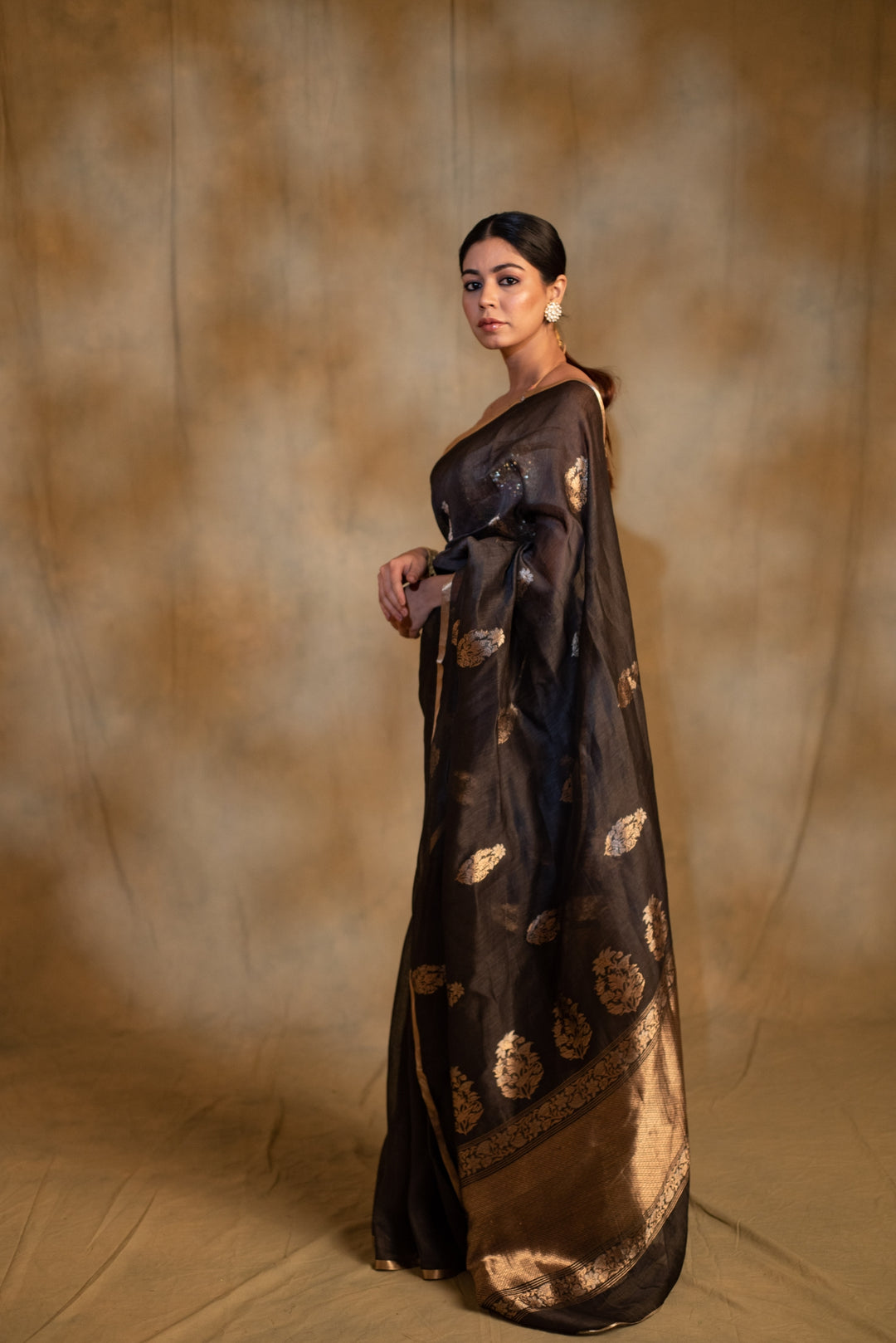 Tritiya- Black Linen - Silk Organza Banarasi Saree