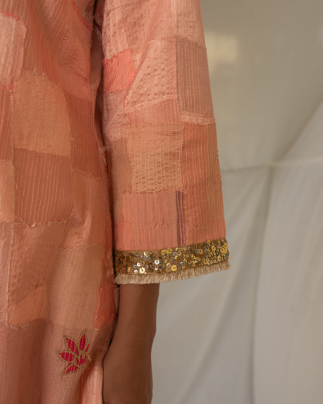 Chayana - Peach Upcycled Patchwork Kurta and Pant Set
