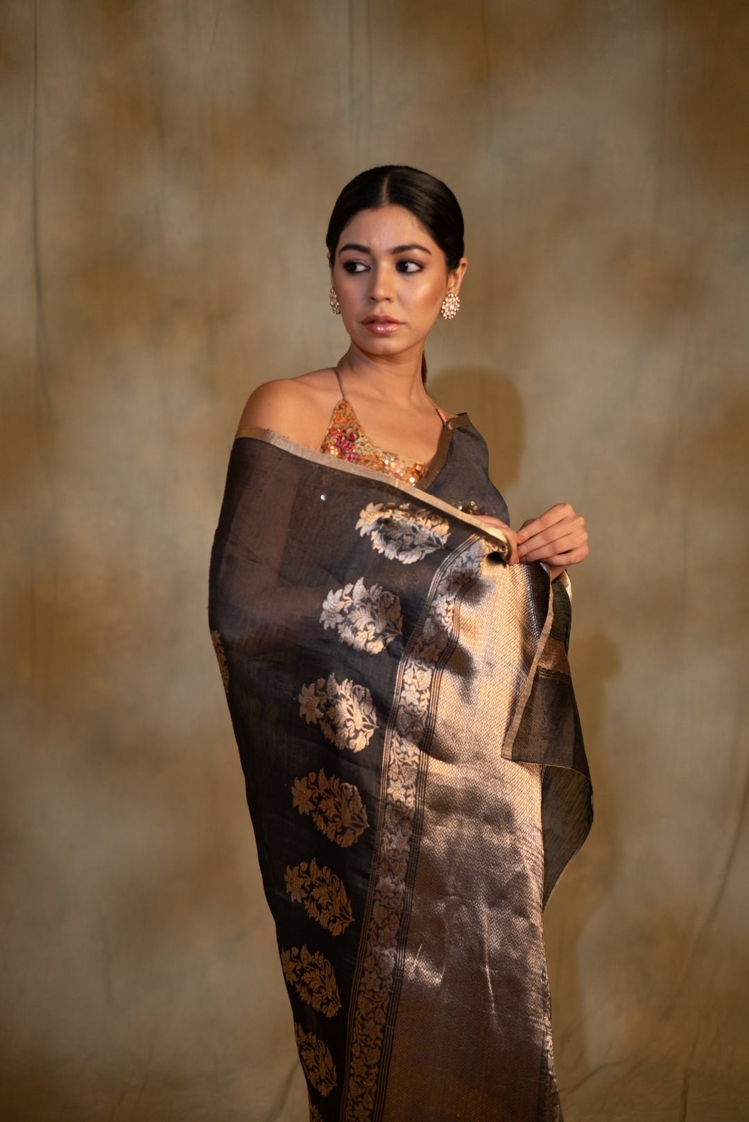 Tritiya- Black Linen - Silk Organza Banarasi Saree