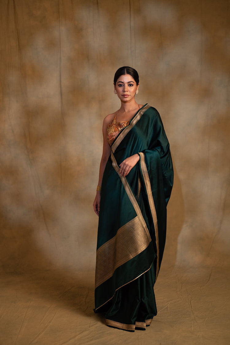 Jayanti- Deep Green Silk Mashru Banarasi Saree