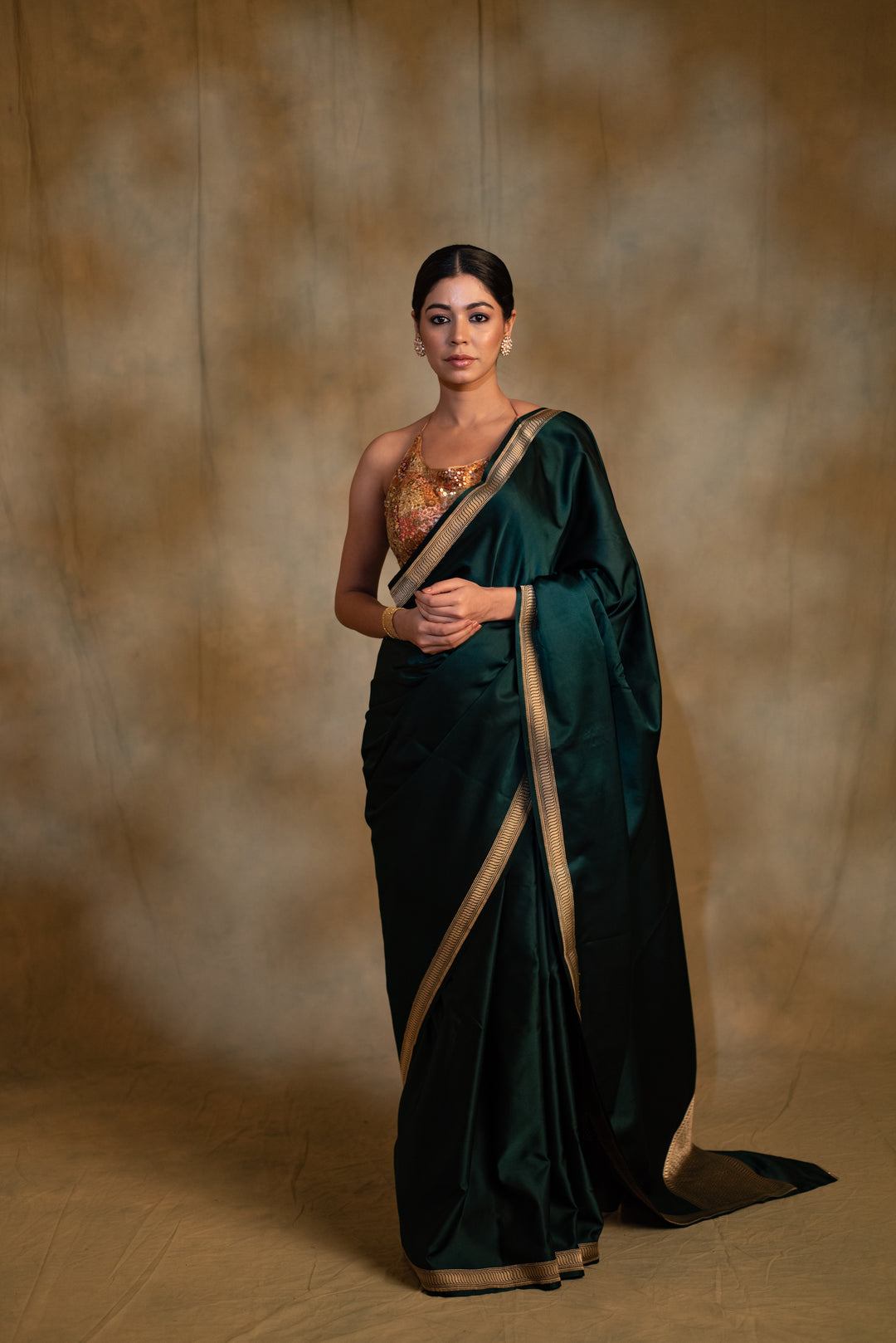 Jayanti- Deep Green Silk Mashru Banarasi Saree