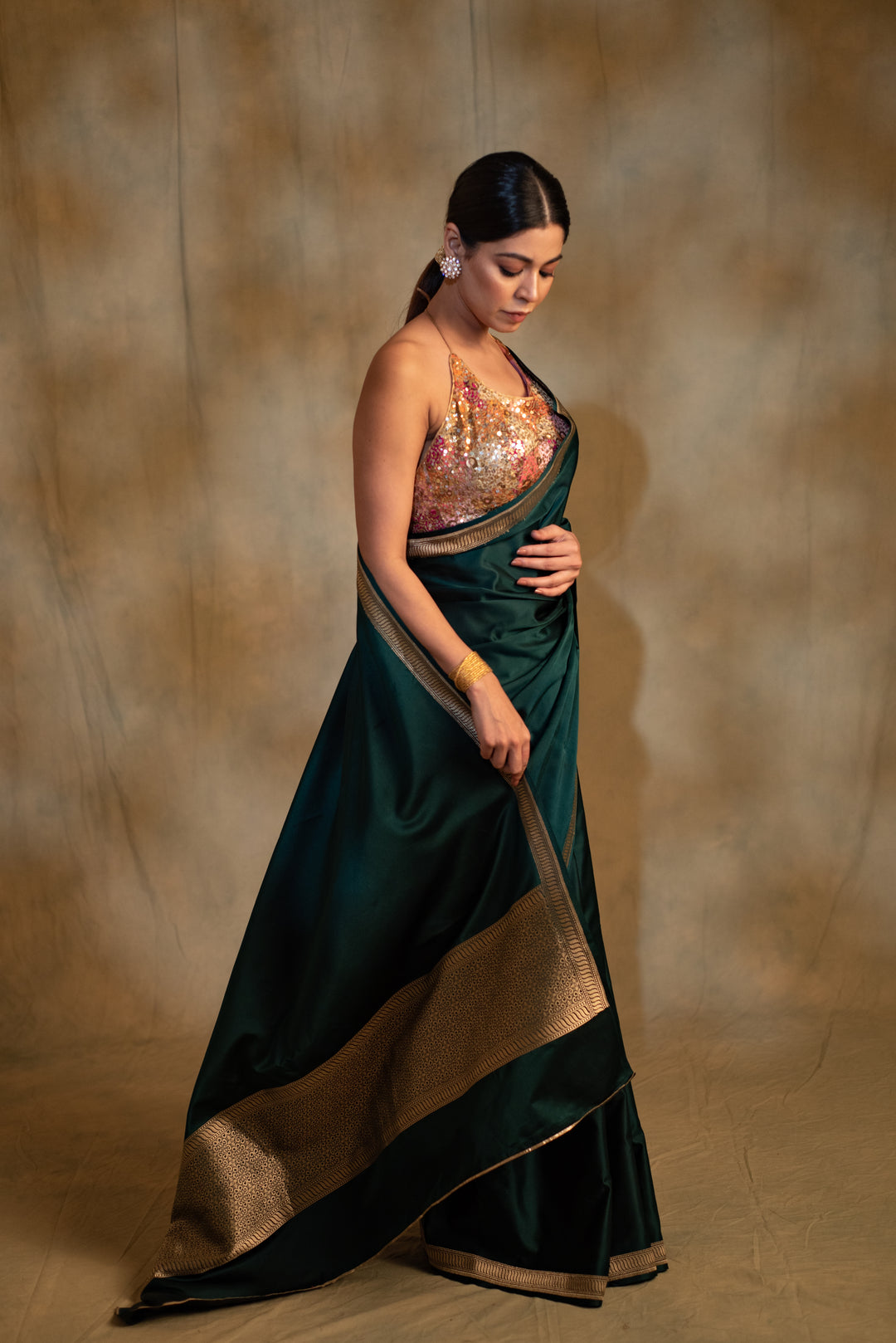 Jayanti- Deep Green Silk Mashru Banarasi Saree