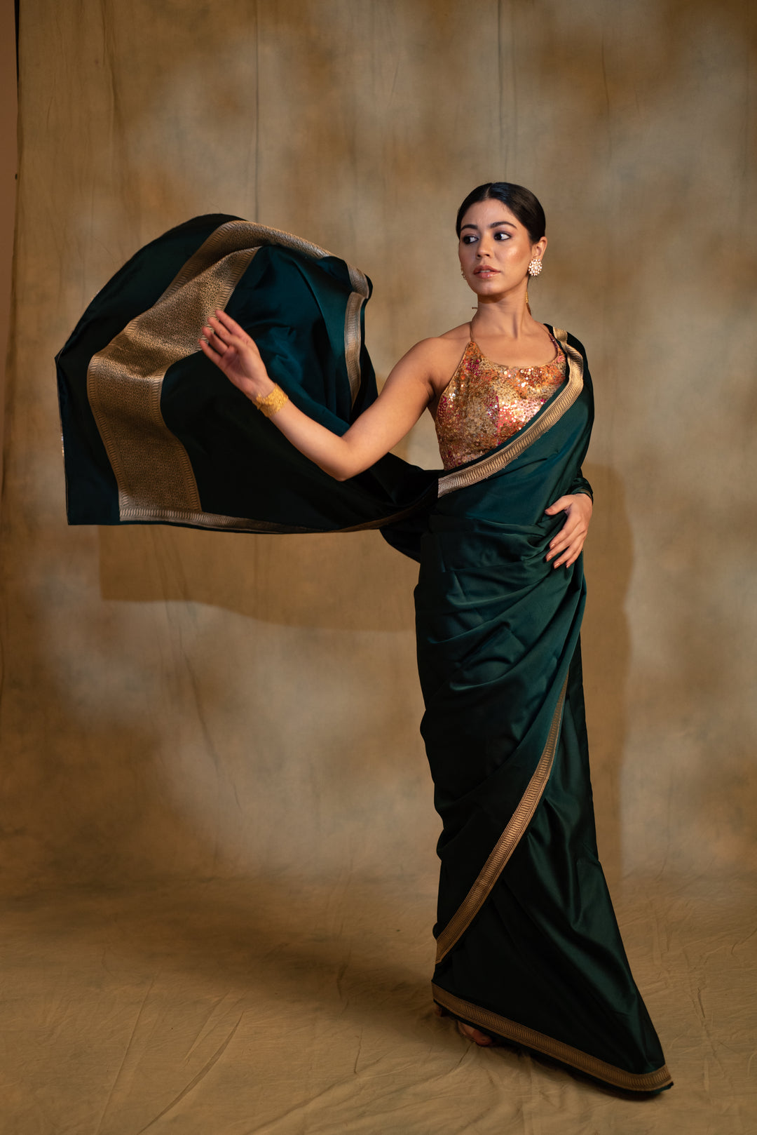 Jayanti- Deep Green Silk Mashru Banarasi Saree