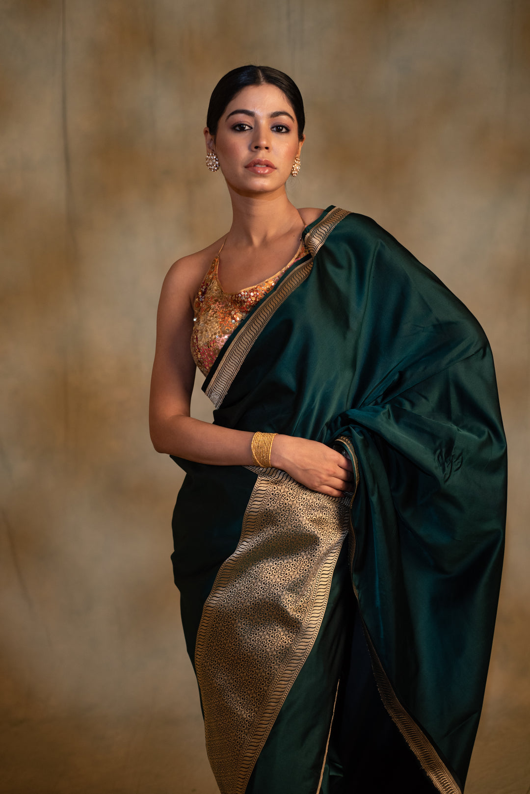 Jayanti- Deep Green Silk Mashru Banarasi Saree