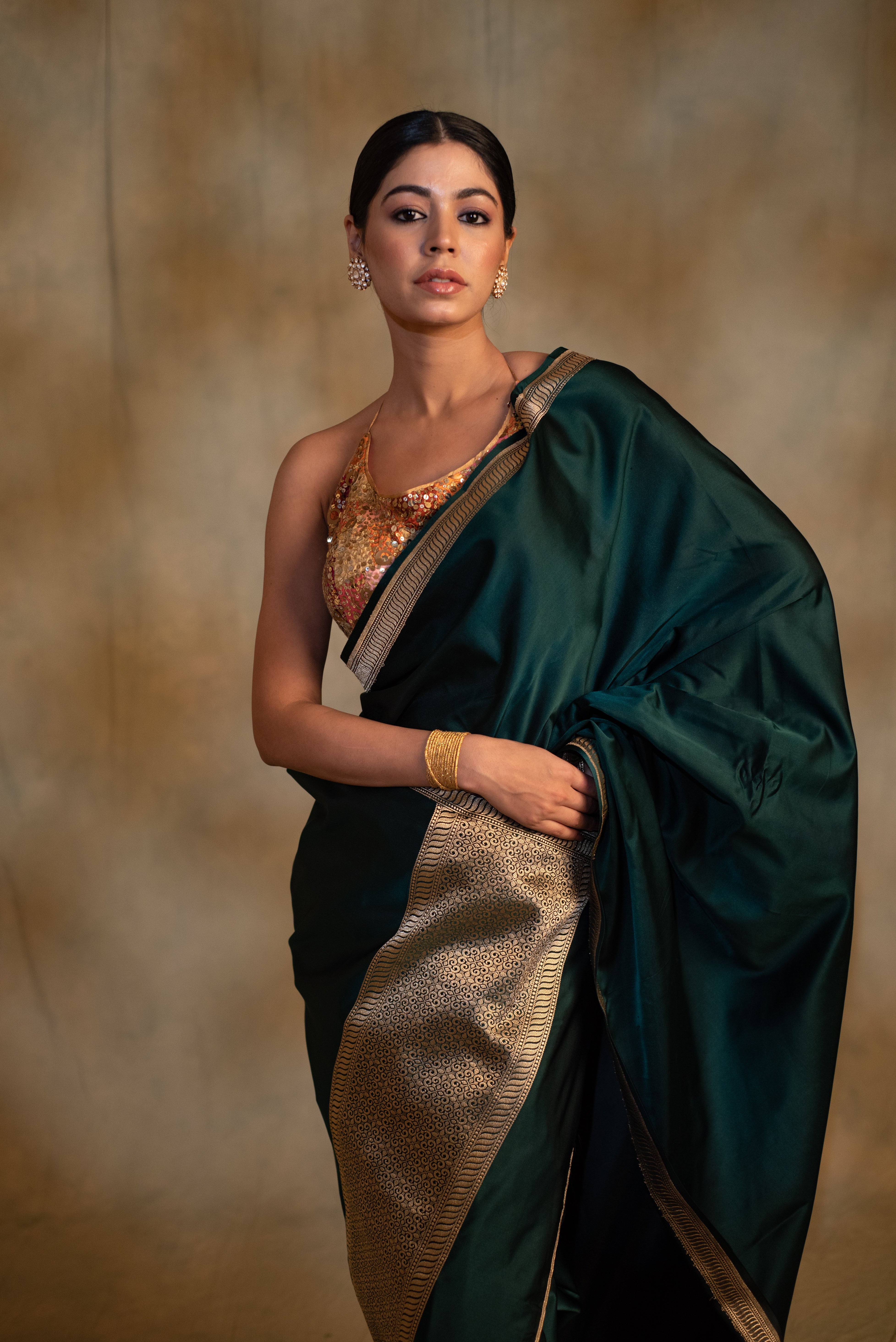 Jayanti- Deep Green Silk Mashru Banarasi Saree