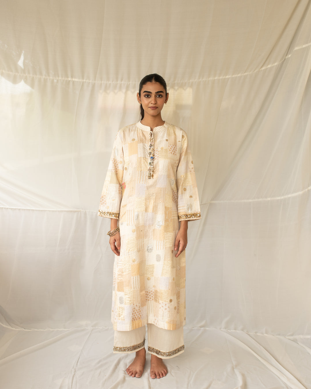 Sattva - Ivory Upcycled Patchwork Kurta and Pant Set