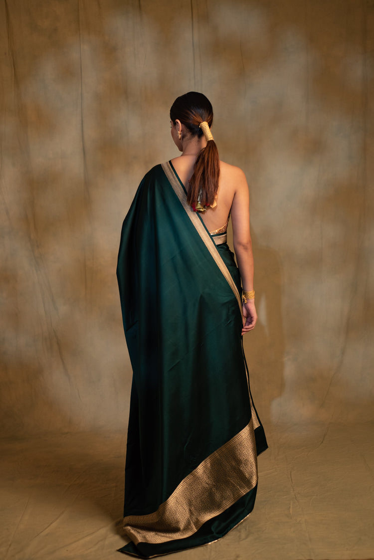 Jayanti- Deep Green Silk Mashru Banarasi Saree