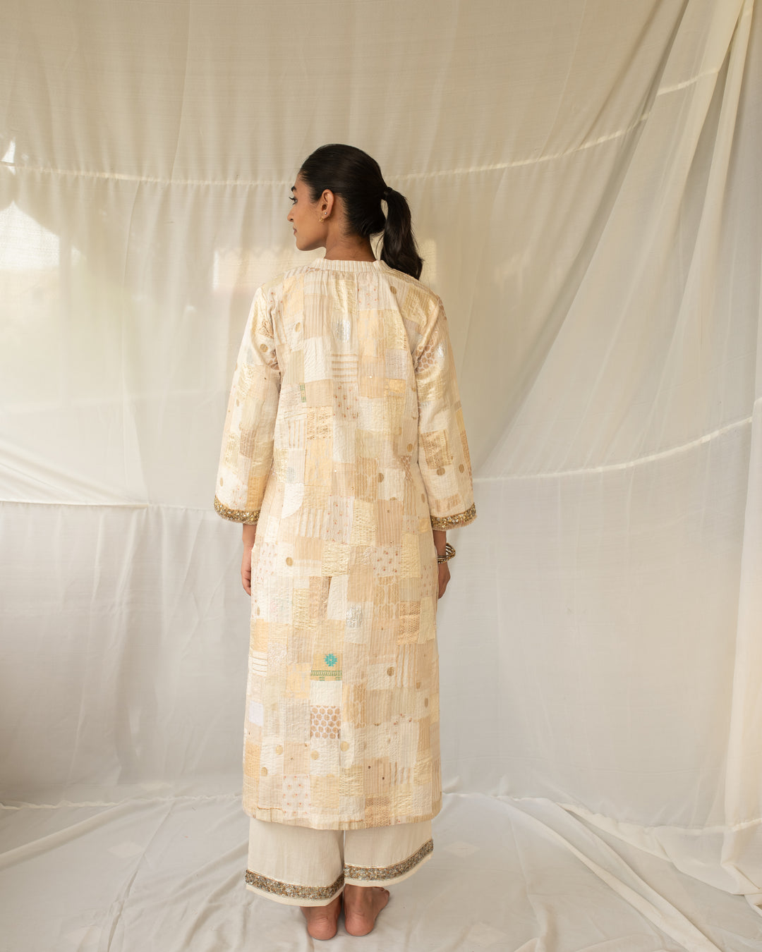 Sattva - Ivory Upcycled Patchwork Kurta and Pant Set