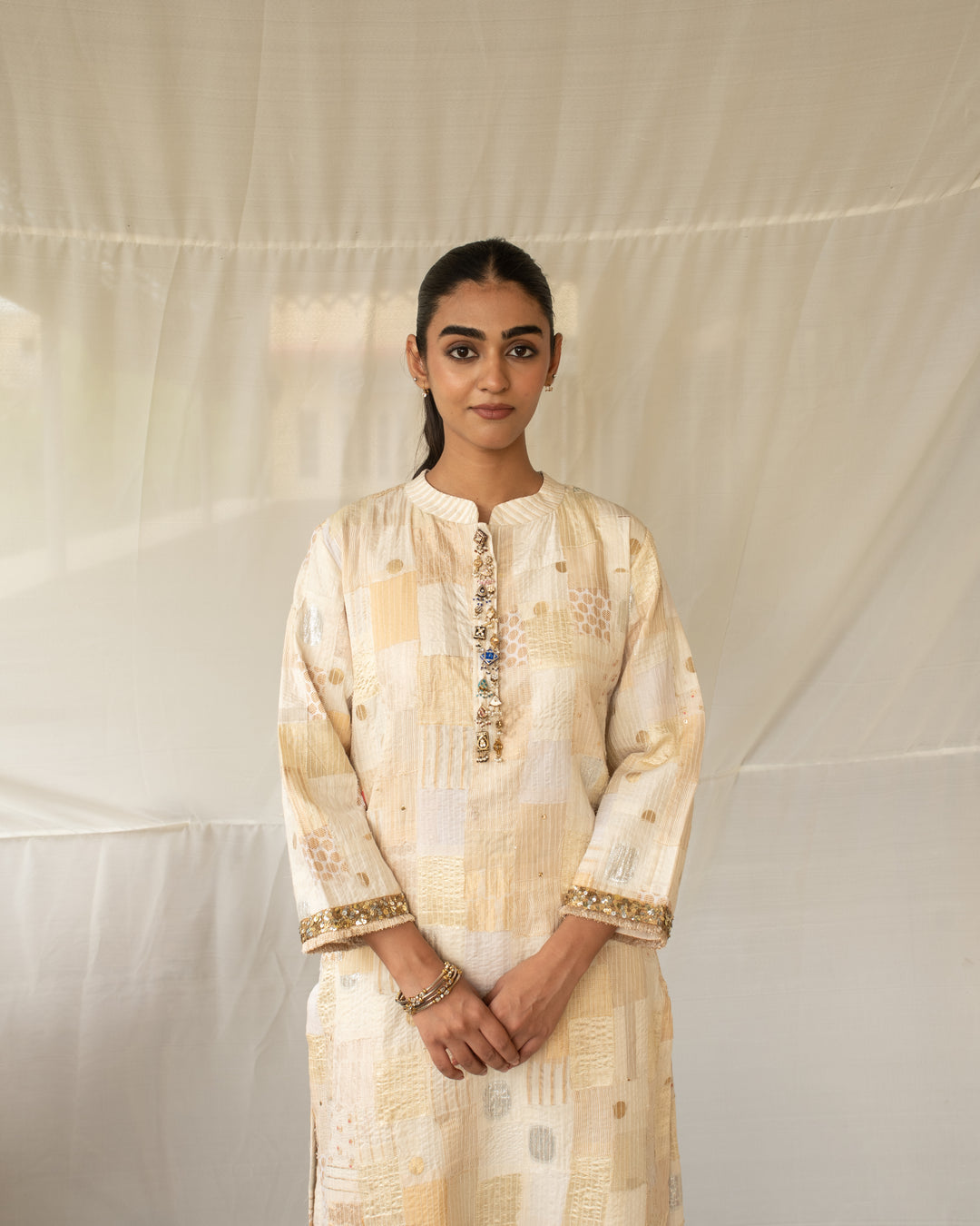 Sattva - Ivory Upcycled Patchwork Kurta and Pant Set